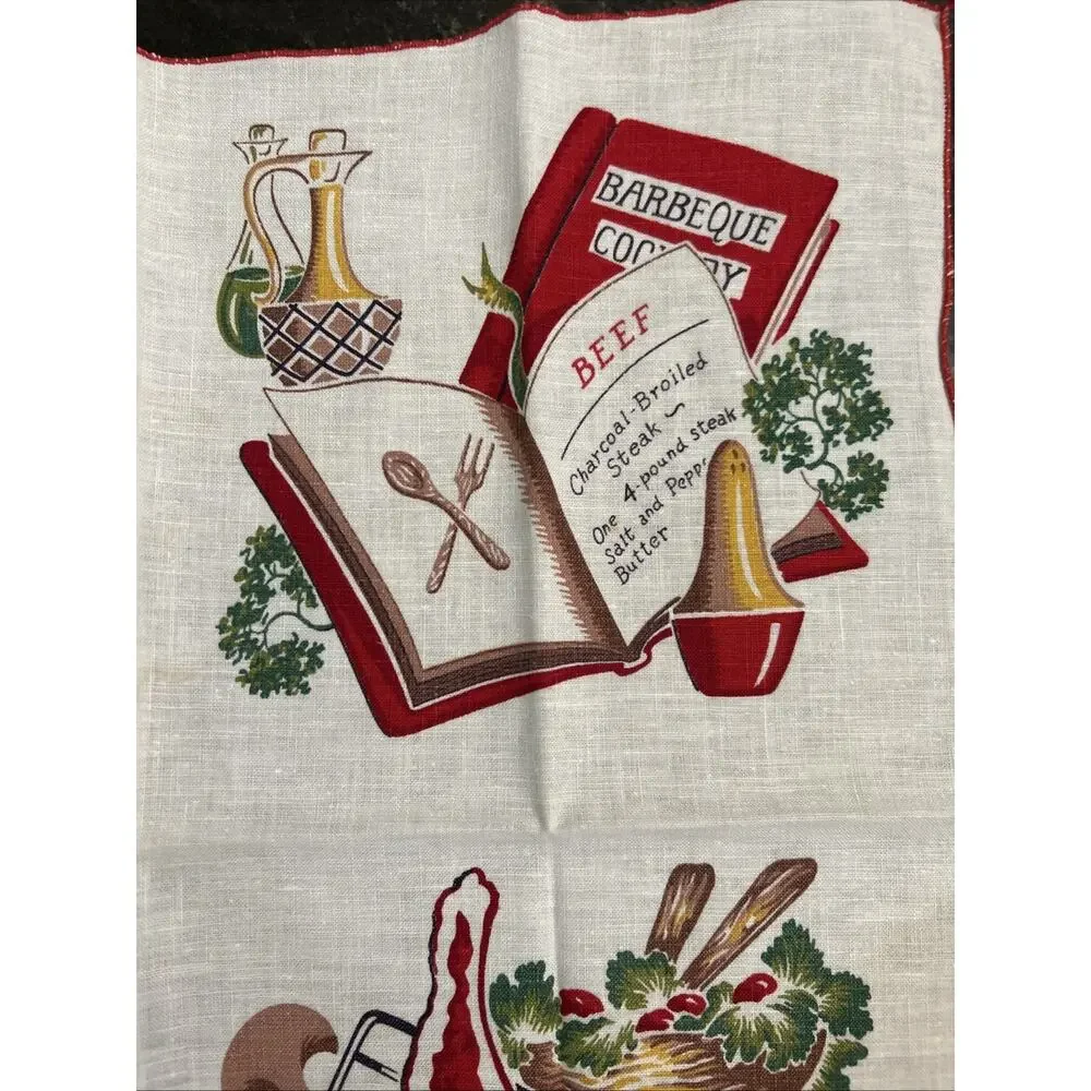 Lot of 4 Vintage MCM Napkins Lobster Beef Steak BBQ Picnic Picnic *FLAW*